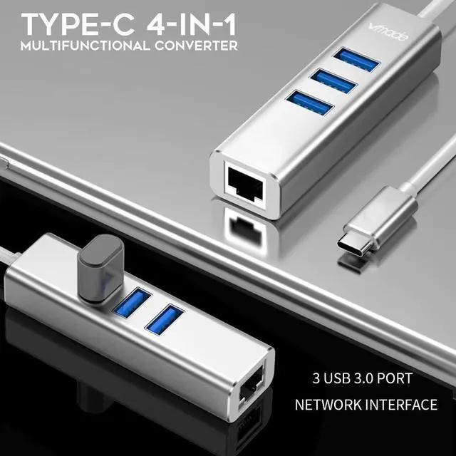 Alt view image 4 of 5 - USB 3.0 HUB Type c naar Ethernet Netwerk Adapter 1000 Mbps RJ45 usb-c met 3 usb 3.0 poorten usb splitter voor MacBook Pro