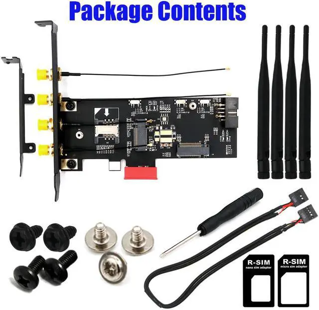 Alt view image 5 of 5 - Wifi Adapter NGFF M.2 Key B and Key A to Ie X1 Network Card with SIM Card Slot 5dBi WiFi Antenna for 3G/4G Module WiFi Card