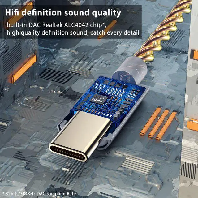 Alt view image 4 of 4 - HIFI DAC Earphone Amplifier Type-C to 3.5mm audio adapter to3.5mm chip for Android Phone PC Mac Audio Cable PCM 32t/384