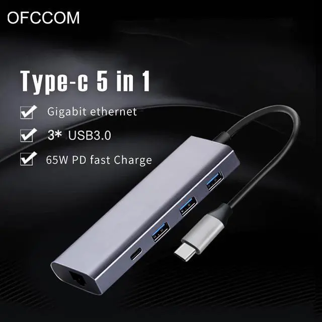 Main image of USB docking station All-in-One USB-C to USB3.0 RJ45 PD Adapter for MacBook Windows Type C HUB