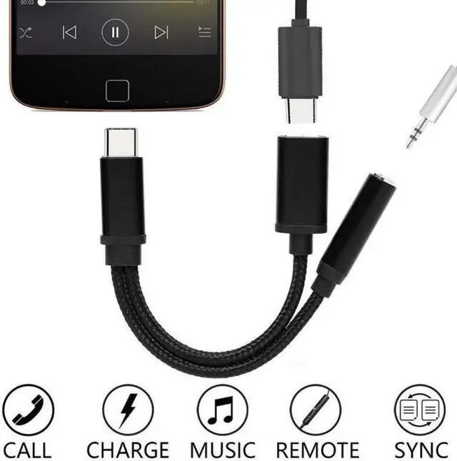 Alt view image 4 of 5 - 2 in 1 USB Type C OTG To 3.5mm Aux Jack Adapter  To Charging  Transmission Cable Mole Phone Converters For