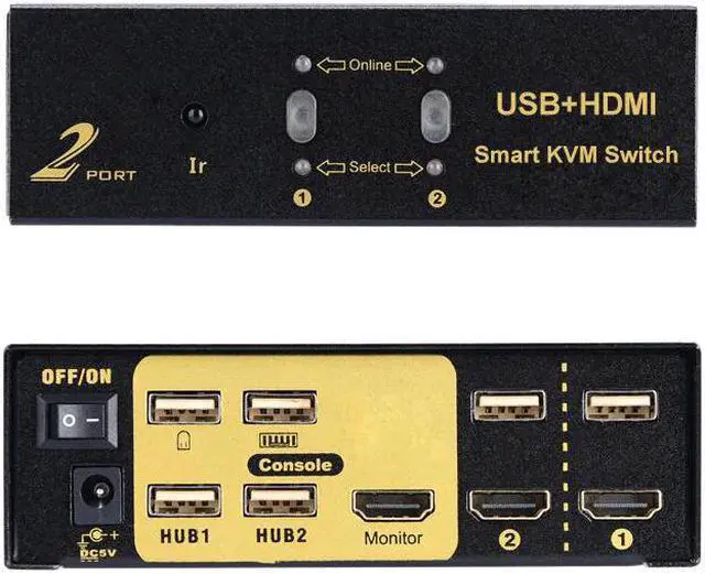 Alt view image 5 of 5 - 2-Port Kvm Smart Switcher 2 in 1 Out Remote Control Switch Usb Hd Computer Splitter