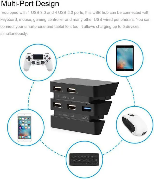 Alt view image 4 of 5 - 5 Port USB Hub 1 USB 3.0 4*USB 2.0 USB Expansion Adapter For PS4 Pro Usb Hub 3.0 Computer Accessories PC Accessories