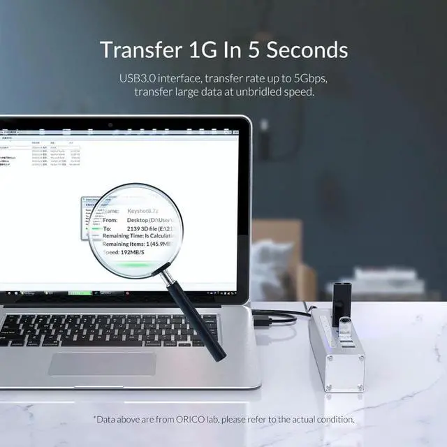 Alt view image 4 of 5 - Super Speed USB HUB Aluminum 7 Port USB3.0 Splitter Support BC1.2 Charging with 12V Power Adapter for MacBook Pro Laptop