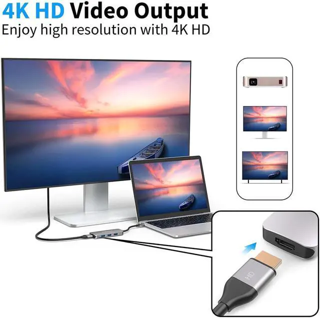 Alt view image 5 of 5 - 7-in-1 USB C USB-C Hub with Type C Power Delivery Hub 4K HD Output USB 3.0 HUB SD/TF for MacBook Pro P20 Pro