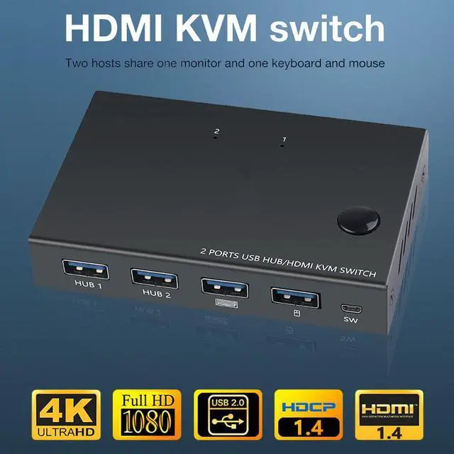 Alt view image 2 of 5 - 4K USB Switch KVM Switcher Splitter Box 2 Port HDMI KVM Switch For Sharing Printer Keyboard Mouse KVM Switch HDMI