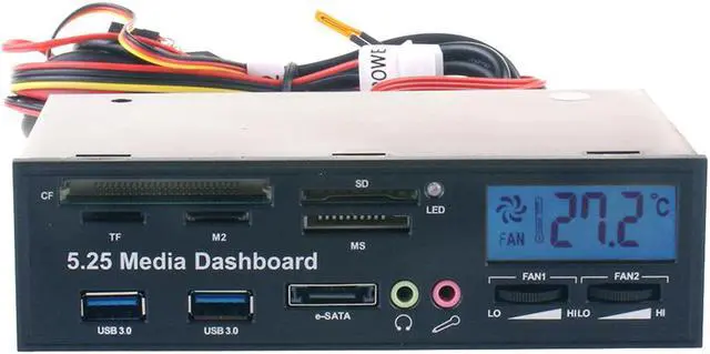 Main image of Panel 5.25 inch USB 3.0 Hub Multi in 1 Card Reader Fan Temperature Controller CPU LCD Display Front Dashboard ESATA Audio