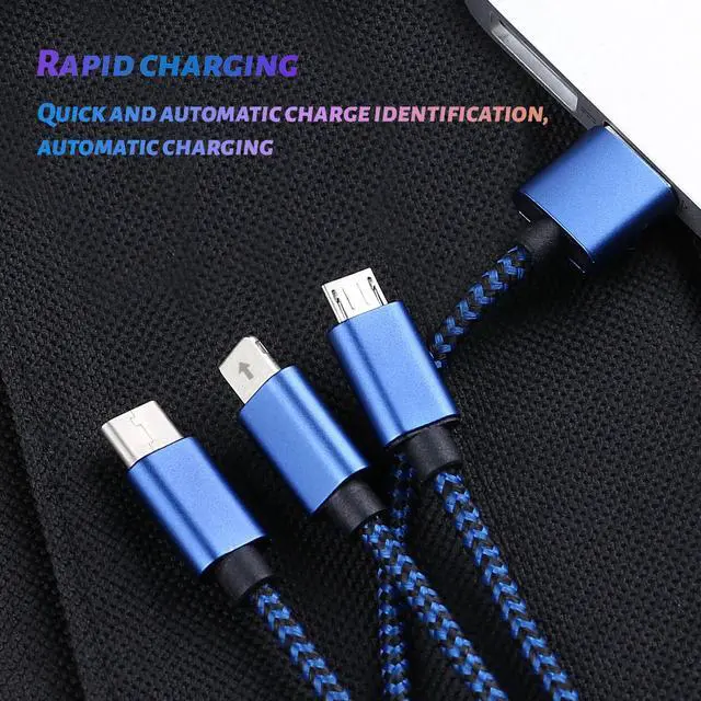 Alt view image 3 of 5 - 3 In 1 USB C cable 3A fast charging nylon braided charger for  S10 Android phone Micro USB multifunctional fast charging
