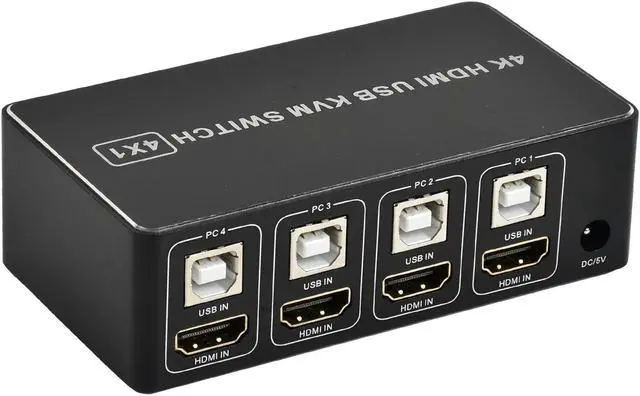 Alt view image 3 of 6 - 4-port Hdmi-compatible KVM Switch Hdmi-compatible HD KVM Switcher 4 in 1 out 4KX2K/60HZ PC laptop HD mouse keyboard sharing