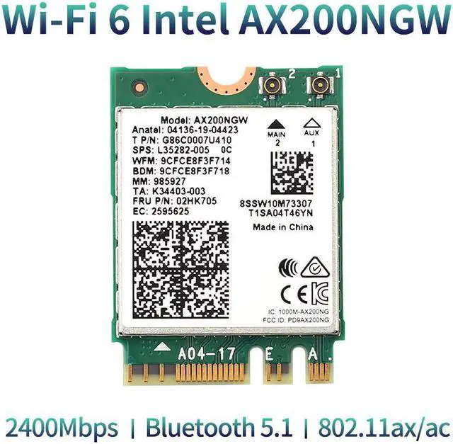 Alt view image 5 of 5 - Wireless Wifi PCI-E Adapter AX200 NGFF M.2 Wi-Fi Dual Band 2400Mbps Bluetooth 5.1 Card 802.11ac/ax Windows 10