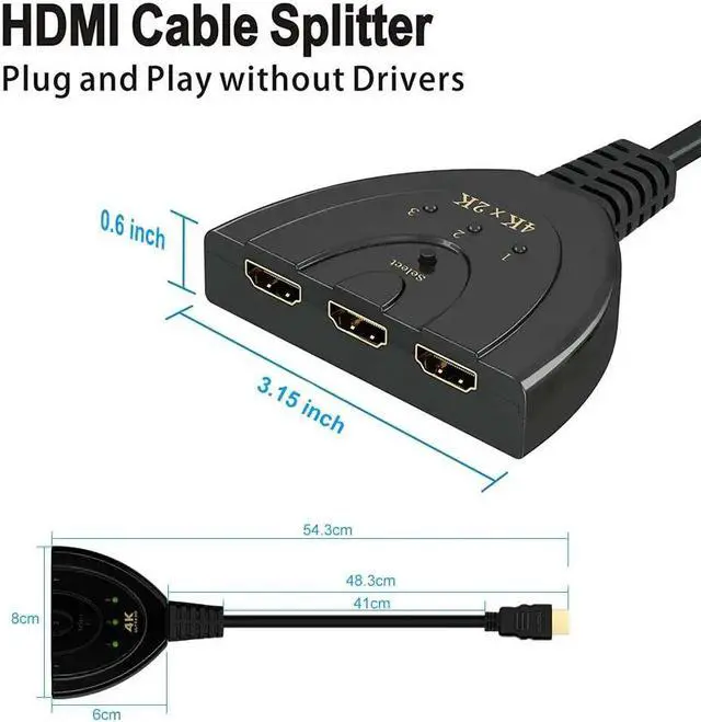 Alt view image 2 of 5 - kvm Switch HDMI Splitter 3in1 hdmi adapter Original 1080P 4K Switcher for HD DVD Xbox PS3 PS4 laptop & PC Projector
