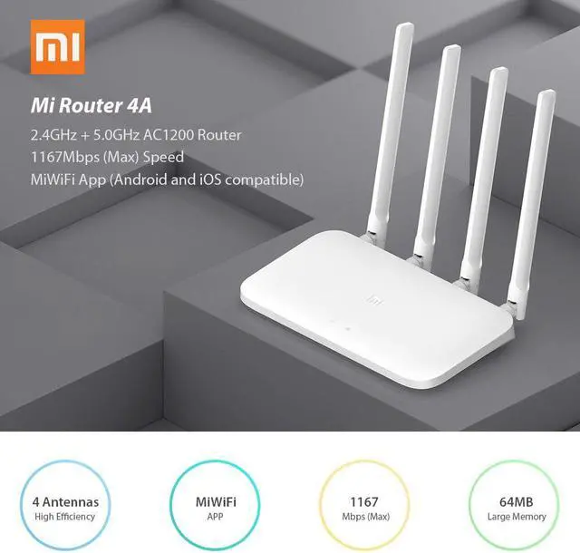 Alt view image 4 of 5 - Mi Router 4A Wireless WiFi 2.4GHz 5.0GHz Dual Band 1167Mbps WiFi Repeater 4 Antennas Through-wall 64MB Network Extender