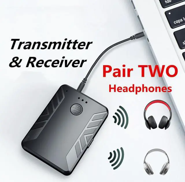 Main image of Bluetooth 5.0 Audio Transmitter Receiver Pair with TWO Headphones 3.5mm AUX RCA Wireless Adapter for TV PC Car Speaker