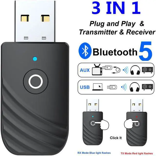 Main image of 3-In-1 Bluetooth 5.0 Audio Transmitter And Receiver With 3.5mm Jack Support AUX And USB Stereo Wireless Music Adapter For TV Car