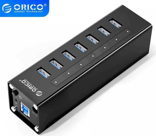 Main image of Super Speed USB HUB Aluminum 7 Port USB3.0 Splitter Support BC1.2 Charging with 12V Power Adapter for MacBook Pro Laptop