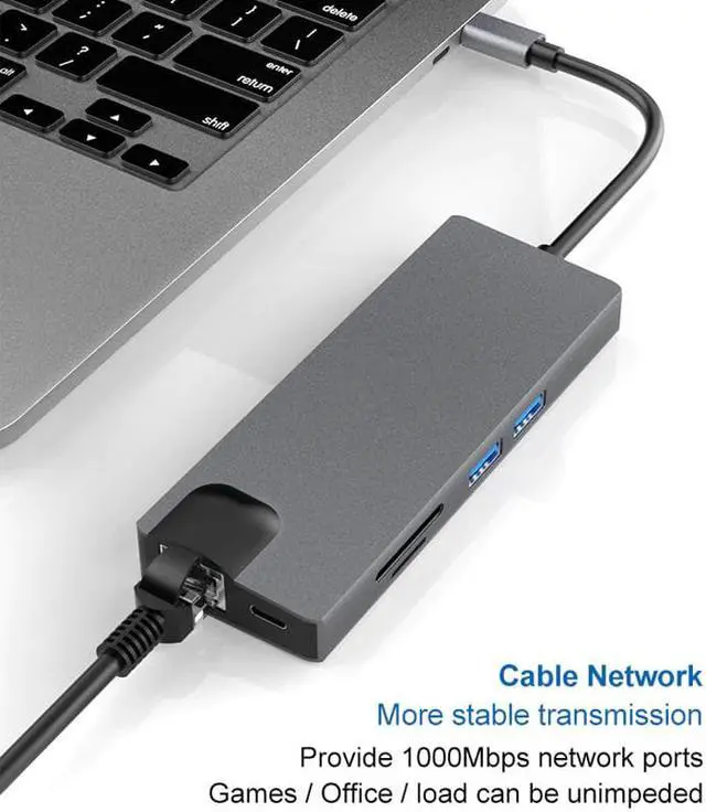 Alt view image 5 of 5 - 8 in 1 USB 3.0 High Speed Ports Type-C Hub Usb-C to 4K 30HZ HD Laptop Rj45 Gigat Ethernet Network PD Hub USB 3 For Macbook Pro