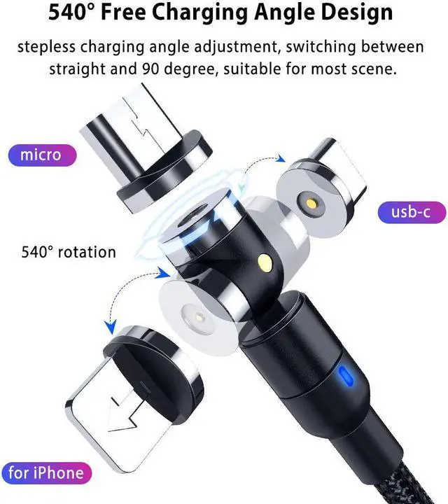 Alt view image 2 of 5 - Double 360° Rotating Magnetic Cable  Usb Type C Cable Usbc Kabel Micro Usb Magnetique Phone Wire 2M for  S20 Ultra Note20