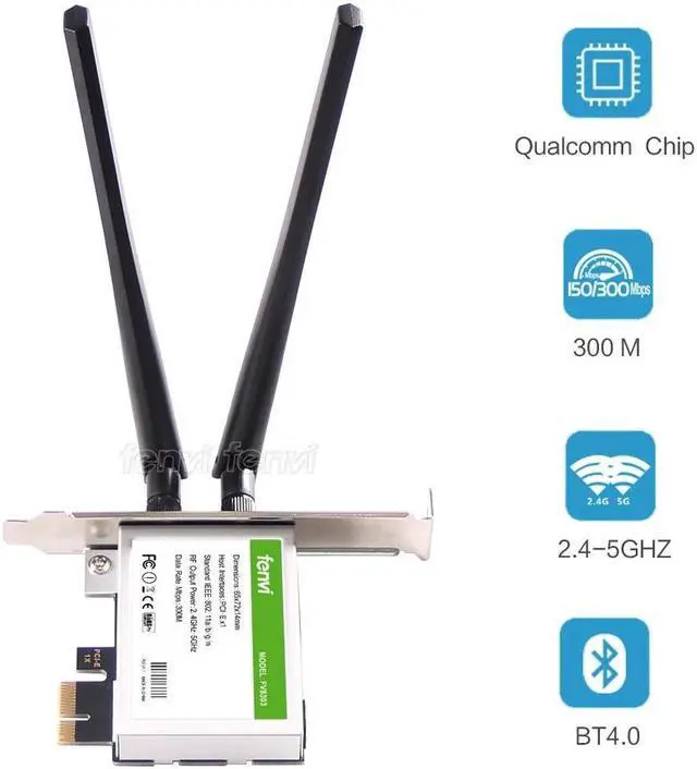 Alt view image 2 of 5 - 600Mbps Dual band Wireless Wifi Adapter Desktop WLan WiFi Bluetooth BT 4.0 802.11 a/b/g/n PCI-Express 1X/8X/16X Card