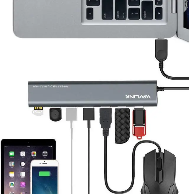 Alt view image 5 of 5 - Super speed 7-Port USB 3.0 Aluminum HUB With 5V/4A Power Adapter USB Splitter hub 3.0 Supports Microsoft Windows MAC OS