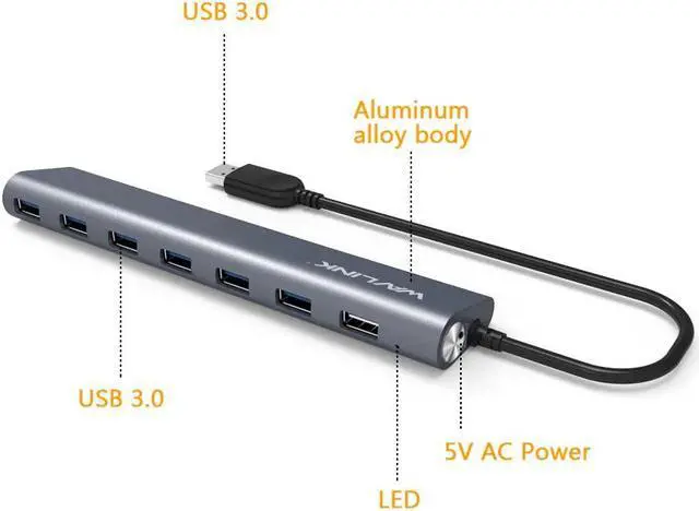 Alt view image 4 of 5 - Super speed 7-Port USB 3.0 Aluminum HUB With 5V/4A Power Adapter USB Splitter hub 3.0 Supports Microsoft Windows MAC OS
