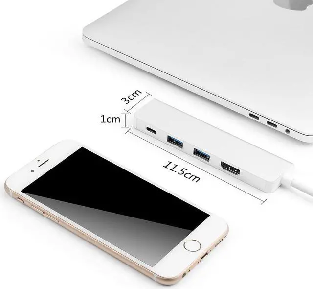 Alt view image 3 of 5 - Adapter Hub 4in1 2 USB 3.0 Ports USB-C Power Charge Port + 4K For Macbook Pro Air//Dell Type C Port