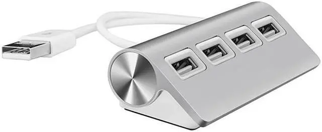 Main image of HUB, Premium 4 Port Aluminum Hub with 11 inch Shielded Cable for iMac, s, PCs and Laptops