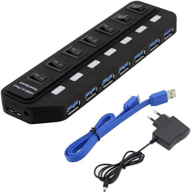 Main image of Speed USB Hub 3.0 4 / 7 Port USB 3.0 Hub 5Gbps Splitter On/Off Switch with EU/US/AU/UK Power Adapter for MacBook Laptop PC