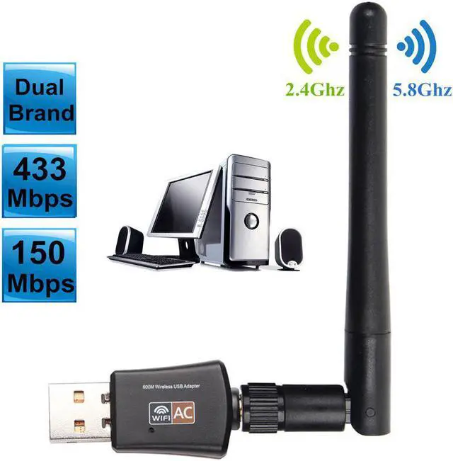 Main image of 600Mbps 2.4GHZ/5GHz Dual Band WiFi Adapter Wireless USB Networking Lan Card PC with External Antenna 802.11AC