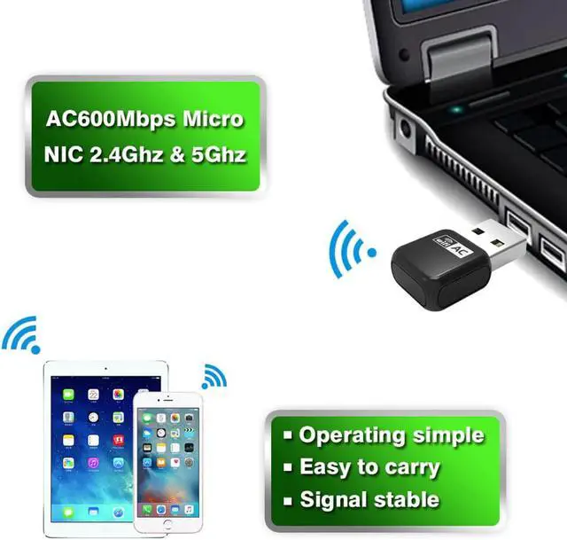Alt view image 2 of 5 - USB Wifi Adapter 5Ghz Wifi Network Card 600Mbps Dual Band 802.11AC Wireless USB Wi-fi Ethernet Receiver for Windows Mac OS