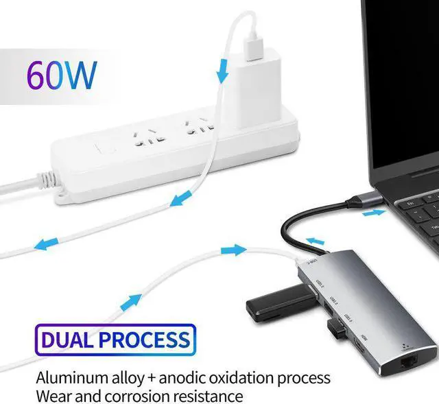 Alt view image 3 of 5 - C Hub for Mac Book Pro/Air, iPad Pro 6IN1 C Hub with Ethernet(1Gbps), 4K C Power Delivery, 3 3.0 Hub