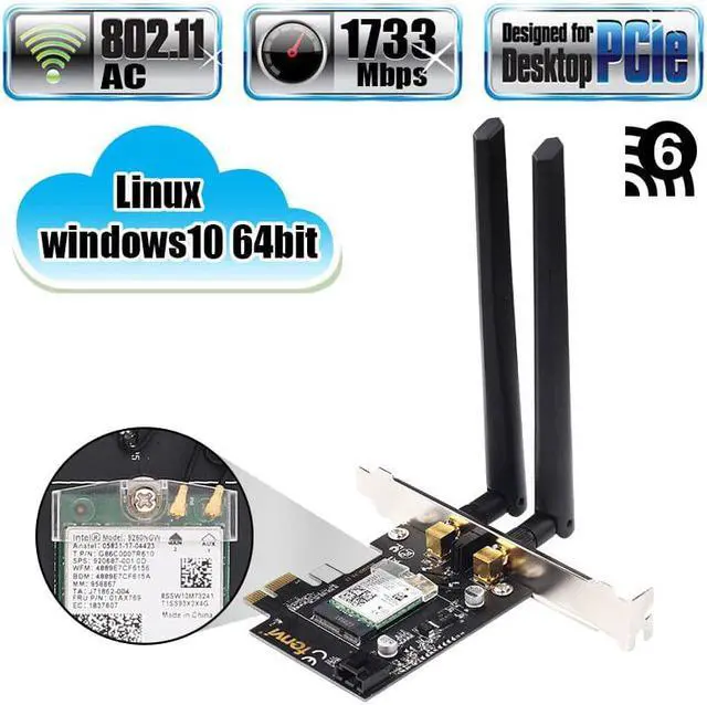 Alt view image 2 of 5 - WiFi Card Wireless Bluetooth Adapter Dual Band AC2030 PCIe Wireless 9260ac 1730Mbps MU-MIMO WiFi PCI-E 1X Card BT 5.0