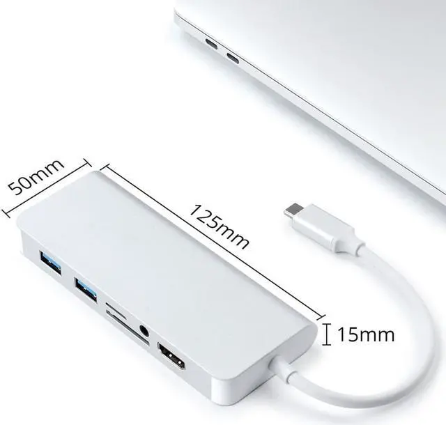 Alt view image 4 of 5 - 8 In 1 Type C Hub HDMI Audio Output 3.5 Mm Micro  TF Card RJ45 Gigat Ethernet Adapter for MacBook Pro 13 15 16 inch AIR 13