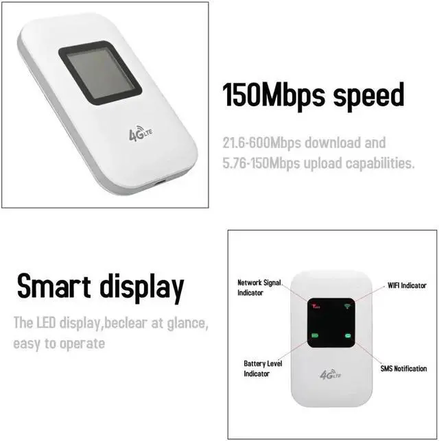 Alt view image 3 of 5 - 4G LTE Wifi Router 150Mbps Mini Mobile Hotspot Portable Car Mifi Modem Ulocked Wireless Dongle 3G 4G Wi-Fi Router