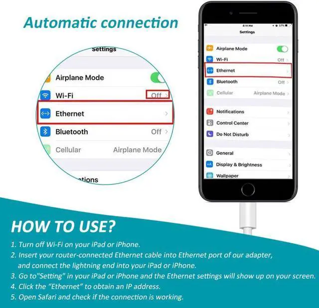 Alt view image 3 of 5 - For Lightning to Premium Ethernet Adapter RJ45 LAN Wired Network Cable USB Camera Reader Overseas Travel Compact for iphone/ipad