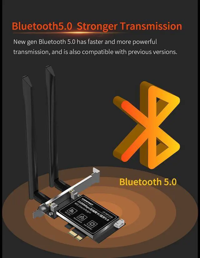 Alt view image 4 of 5 - Wireless Dual Band 2100Mbps Gigabit NGFF/PCI Express WiFi Adapter PCI-E Network Card 802.11b/g/n AC 2 Antennas Desktop PC Win10