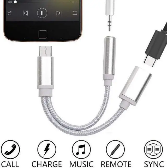 Alt view image 3 of 5 - 2 In 1 Type C To 3.5 Mm Charger Splitter Headphone Audio Jack USB C Cable Type-C To 3.5mm Connector Adapter For Mole Phone