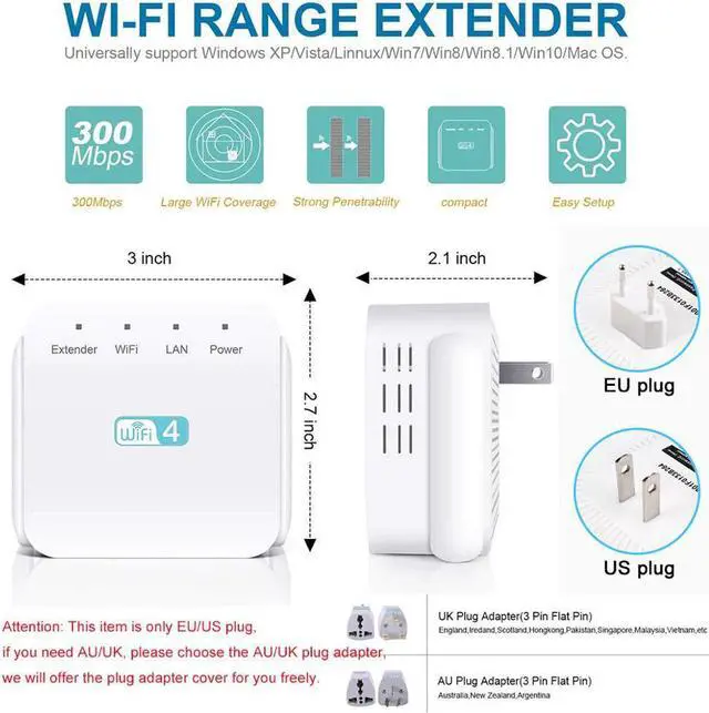 Alt view image 5 of 5 - 300Mbps WiFi Repeater Range Extender AP Wi-Fi Signal Range Amplifier Expander High Compatible with Any Router