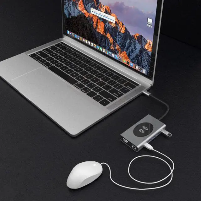 Alt view image 3 of 5 - 13 in 1 Aluminum Alloy USB Type C to USB3.0 VGA RJ45 HDMI PD Audio3.5 TF 10W Wireless Charger Hub Adapter USB Docking Station