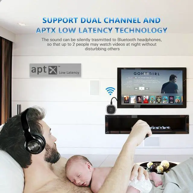 Alt view image 4 of 5 - Bluetooth 5.0 Audio Receiver Transmitter Aptx HD Low Latency 3.5mm Aux RCA Wireless Adapter With Mic for TV PC Headphones