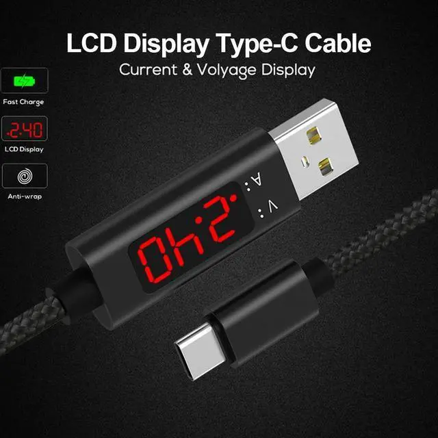 Alt view image 4 of 5 - USB Type C Cable Voltage and Current Intelligent Display  Sync Cord For  Galaxy  Mi Fast Charging cable
