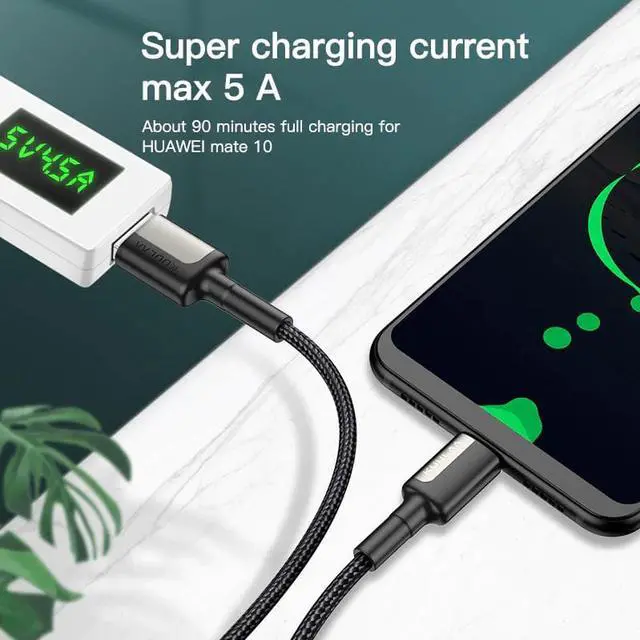 Alt view image 5 of 5 - 5A USB Type C Cable for  Mate 20 Pro P20 Lite Supercharge USB C Fast Charging Cable Type-C Cable for  P30 Pro