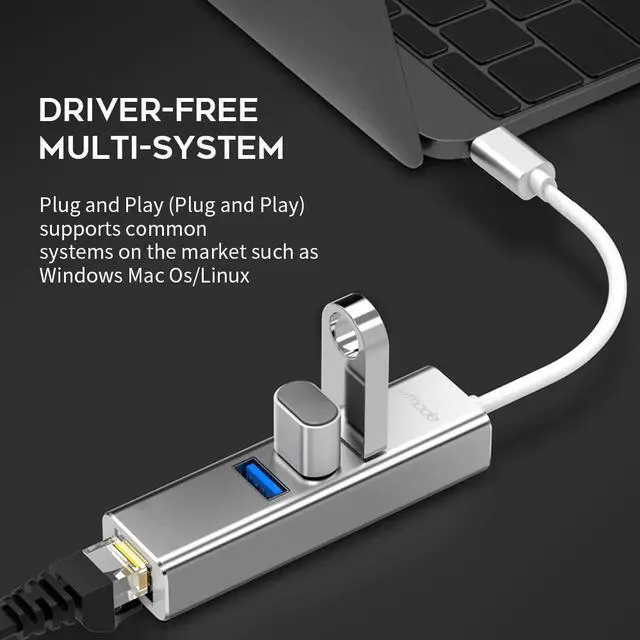 Alt view image 2 of 5 - USB 3.0 HUB Type c naar Ethernet Netwerk Adapter 1000 Mbps RJ45 usb-c met 3 usb 3.0 poorten usb splitter voor MacBook Pro