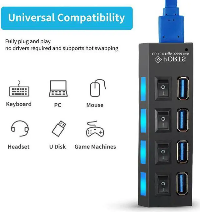 Main image of 3.0 HUB 2.0 HUB Multi USB Splitter 4/7 Port Expander Multiple USB 3 Hab Use Power Adapter USB3.0 Hub with Switch For PC