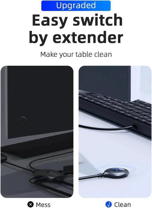 Alt view image 3 of 5 - 2 Ports HDMI KVM Switch with Extender 4K 1080P USB2.0 Sharing Monitor Printer Keyboard Mouse for 2 computers laptops ps4