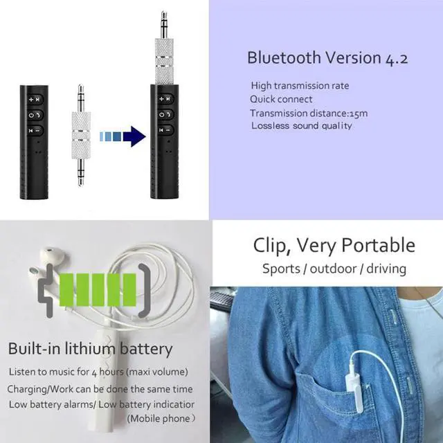 Alt view image 5 of 5 - Wireless Car Bluetooth Receiver 3.5mm Jack AUX Adapter Speaker Music Bluetooth Aux Mini Audio Receptor Blutooth 4.1