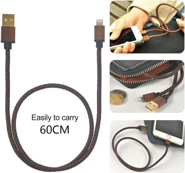 Alt view image 5 of 5 - MFi Certified For Lightning Cable 60cm PU Leather Durable and Fast Charging Cable for iPad,iPhone Xs/XS Max/XR/8/7Plus/6s/5s etc