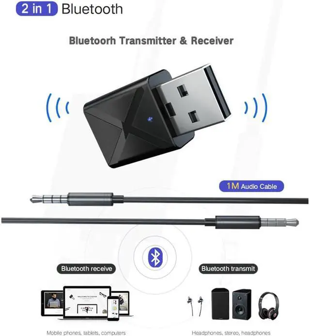 Alt view image 3 of 5 - 2019 new USB Bluetooth transmitter receiver 2-in-1 wireless audio adapter Bluetooth 5.0