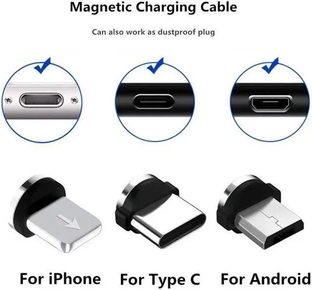 Alt view image 5 of 5 - Magnetic Cable plug Type C Micro USB C 8 pin Plugs Fast Charging Adapter Phone Microusb Type-C Magnet Charger Plug Line