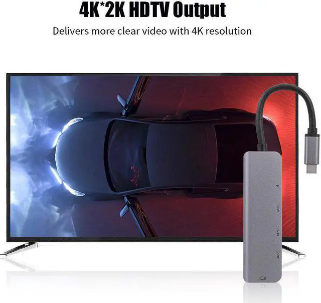Alt view image 5 of 5 - 5-Port 5IN1 Type-C to PD USB*2 HDTV TypeC Adapter Multi-Function Converter 4K for Macbook HDTV Projector Plug & Play usb hubs