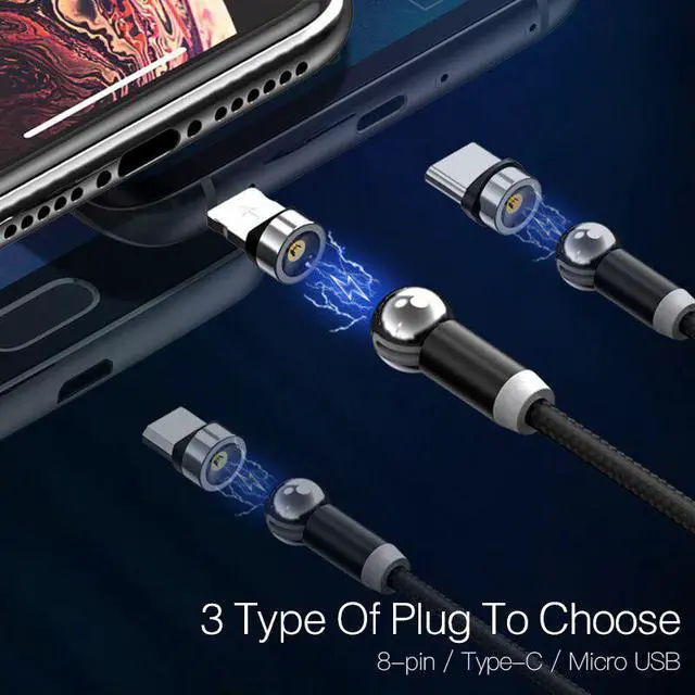 Alt view image 2 of 5 - 360 degree Rotate Magnetic Micro USB Type C Cable LED Magnetic Charging Cable for iPhone 11 Xs Max X 8 7 6 6s 5 5s